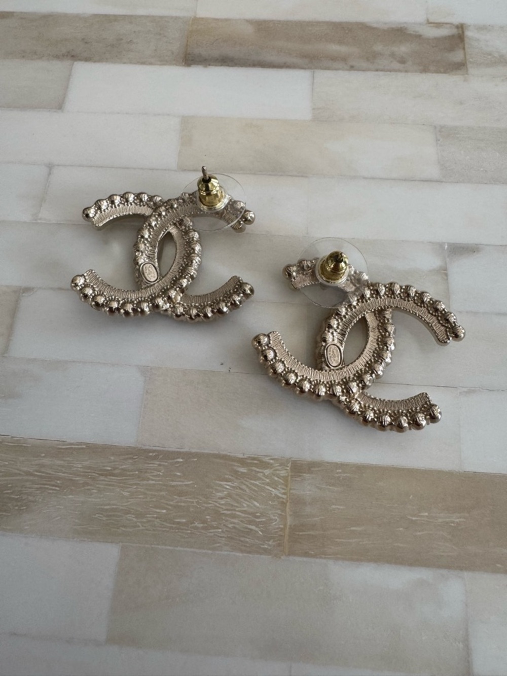 CHANEL Chanel Coco Mark Rhinestone Earrings A22B Gold, Black, Crystal w Tags - Picture 5 of 9